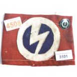 British WWII type Union of Fascists armband with an enamelled BUF pin badge. P&P Group 1 (£14+VAT
