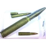 20mm anti-aircraft round and three further rounds, all INERT. P&P Group 2 (£18+VAT for the first lot