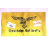 German WWII type Luftwaffe armband. P&P Group 1 (£14+VAT for the first lot and £1+VAT for subsequent