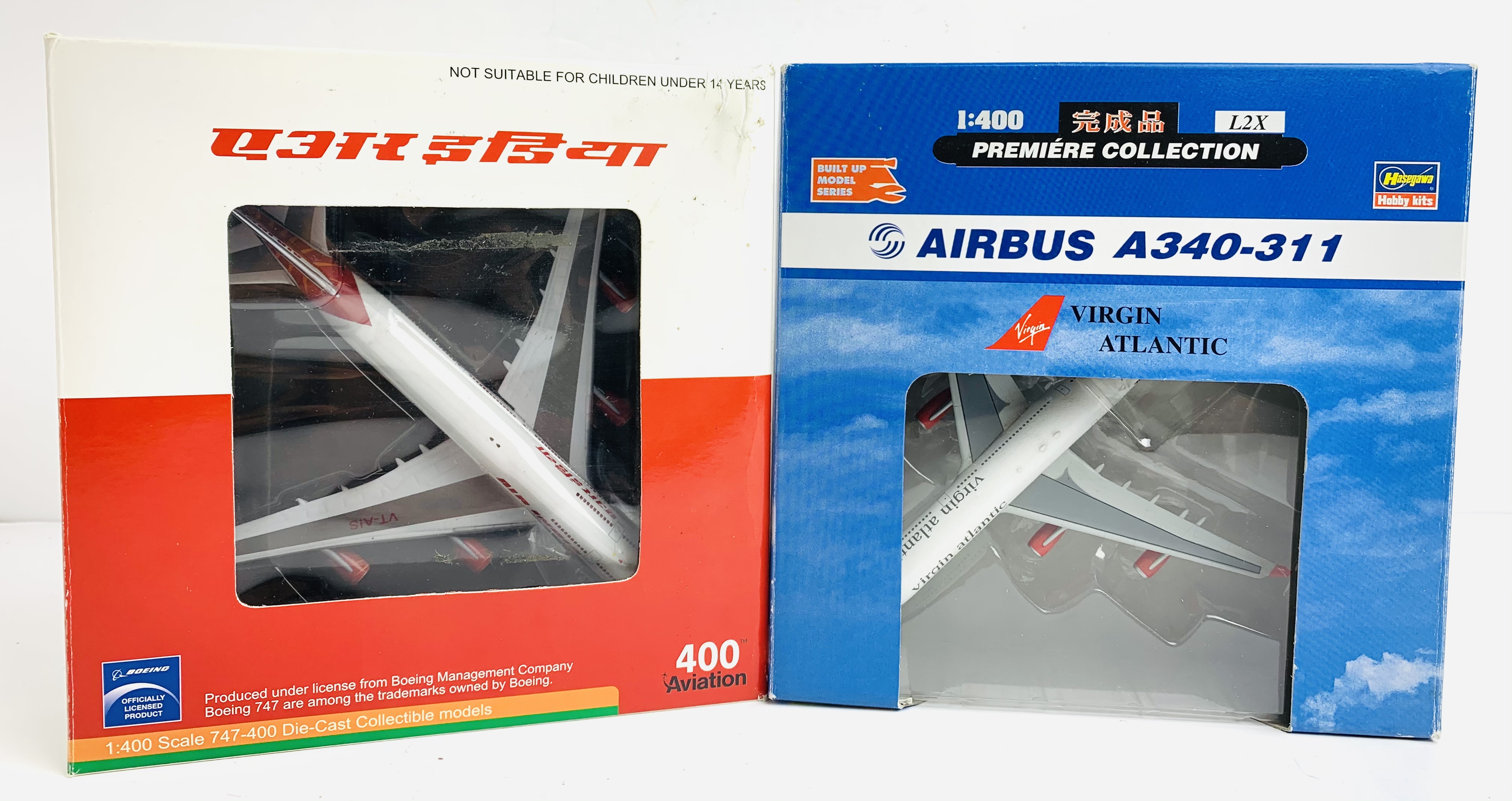 2x Hasegawa / 400 Aviation 1:400 Airliners - To Include: Virgin A340-311, Air India 747-400 - Boxed.