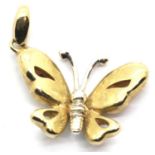 9ct yellow and white gold butterfly pendant, W: 16 mm, 2g. P&P Group 1 (£14+VAT for the first lot