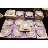 Nineteen boxed Wedgwood Jasperware Christmas cabinet plates 1960s - 80s. Not available for in-