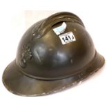 French WWI type M15 Adriane Infantry helmet and liner with later re-paint to dark grey. P&P Group