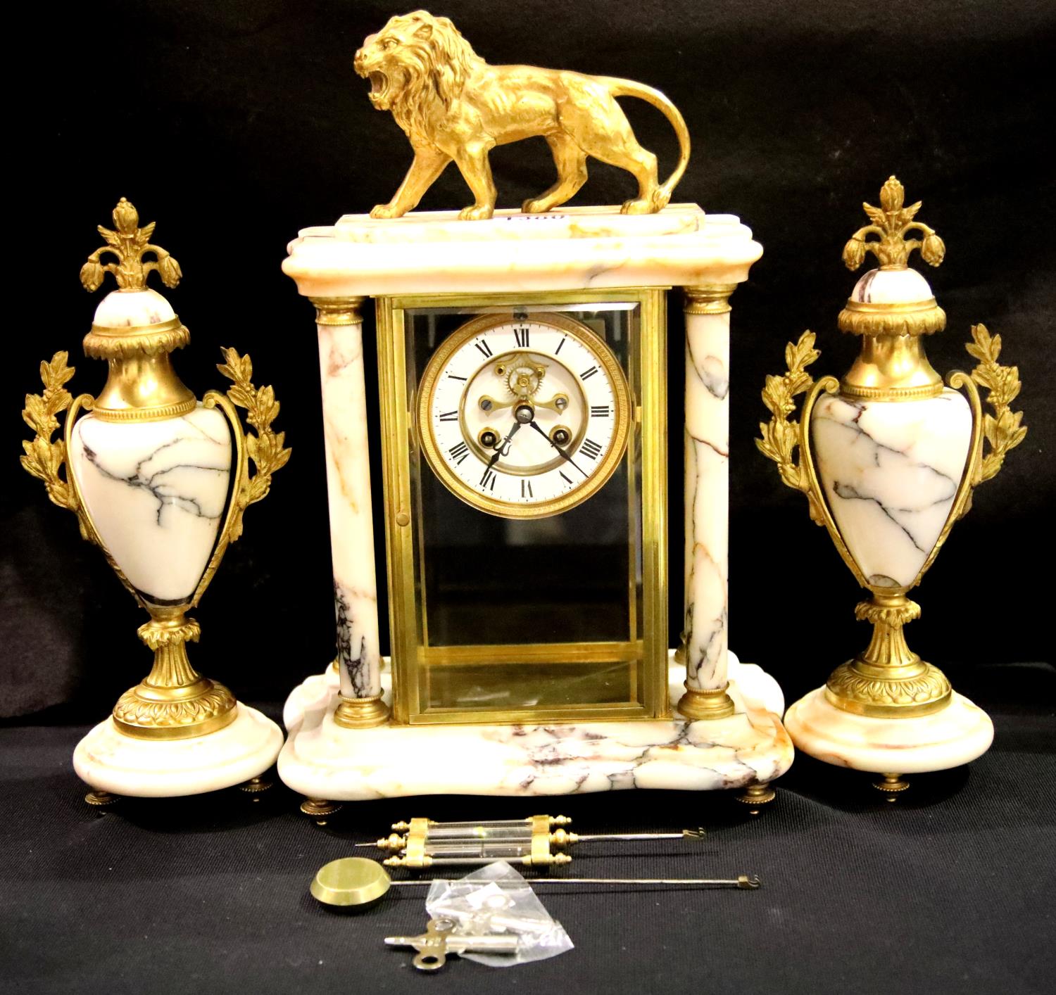 19th century French 8 day striking mantel clock by Japy Freres et Cie, having visible escapement,