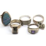 Five heavy gauge 925 silver stone set rings, combined 36g. P&P Group 1 (£14+VAT for the first lot