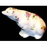 Royal Crown Derby Polar Bear paperweight, silver stopper in the Posies pattern, L: 13 cm. P&P