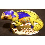 Royal Crown Derby Chameleon paperweight with gold stopper, L: 14 cm. P&P Group 1 (£14+VAT for the