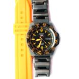 Seiko gents automatic 100m divers wristwatch, having 24 jewel movement, day date aperture, black