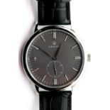 Ornake gents new boxed wristwatch, silver and black on a leather strap with Japanese Miyota