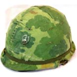 Vietnam War Era US M1 Helmet & Liner with Mitchell reversible camouflage cover. P&P Group 2 (£18+VAT