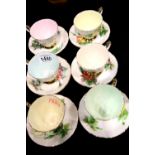 Paragon set of six teacups with saucers, Six World Famous Roses pattern. No visible chips, cracks or