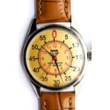 Vintage type HMT Pilot parashock mechanical stainless steel wristwatch on a tan leather strap. P&P