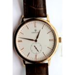 Ornake gents new boxed wristwatch, gold and white on a leather strap with Japanese Miyota