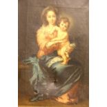 19th century fine Continental school oil on canvas, seated Madonna and Child, unsigned, 24 x 18
