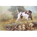 Oil on canvas of a hunting dog, signed Martin, 50 x 60 cm. P&P Group 3 (£25+VAT for the first lot