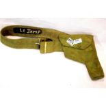 British WWII type Officers 38 pattern webbing belt with revolver holster. P&P Group 2 (£18+VAT for