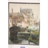 Ronald Edwin Grigg (1917-1957), watercolour of an industrial canal side, signed lower right of the