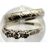 Antique wedding set, 18ct gold and platinum diamond ring with diamond set shoulders and a