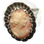 Vintage 1976 hallmarked silver cameo ring, 4.8g. Size N, Cameo L: 16mm approximately. P&P Group