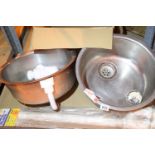 Two 40 cm stainless steel sinks and a waste trap. Not available for in-house P&P