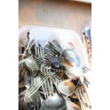 Box of mixed cutlery including plated ware. Not available for in-house P&P