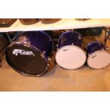 Tiger drum shells, bass drum and two toms. Not available for in-house P&P