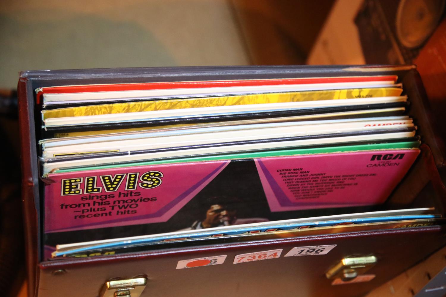 Carry box of LPs including Elvis. Not available for in-house P&P