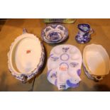 Six pieces of English blue and white ceramics. Not available for in-house P&P
