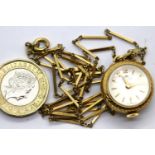 Bucherer vintage 17 jewel gold plated domed pendant watch with skeleton back on a gold plated chain,