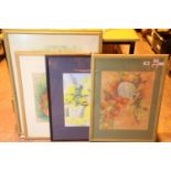 Four framed and glazed pictures, mainly of floral displays. Not available for in-house P&P
