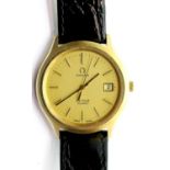 Omega gentleman's De Ville dress watch, champagne dial, date at 3 o'clock, black leather strap,