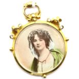 Victorian 9ct gold hallmarked 1837-1901, double sided locket with portrait of a lady to one side and