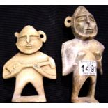 Two early South American carved soapstone figures , both with faults, largest H: 19 cm. P&P Group