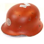 WWII German Light Weight Fire Helmet and liner, with the VW Factory Logo. P&P Group 2 (£18+VAT for