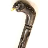 Elephant handle carved walking stick in ebony. P&P Group 3 (£25+VAT for the first lot and £5+VAT for