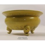 A Chinese Yellow Bowl With Cloud Decorated Rim, Three Legs, Impressed Mark, 8.75cm.