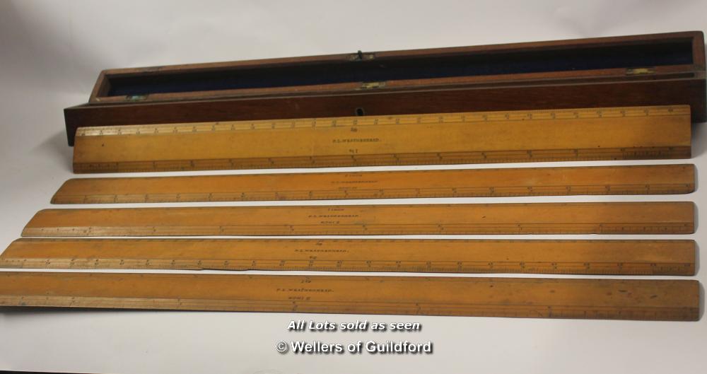 *Vintage P. L. Weatherhead Set Of Five Boxwood Scale Rulers In Nice Mahogany Box- (Lot Subject To - Image 3 of 5