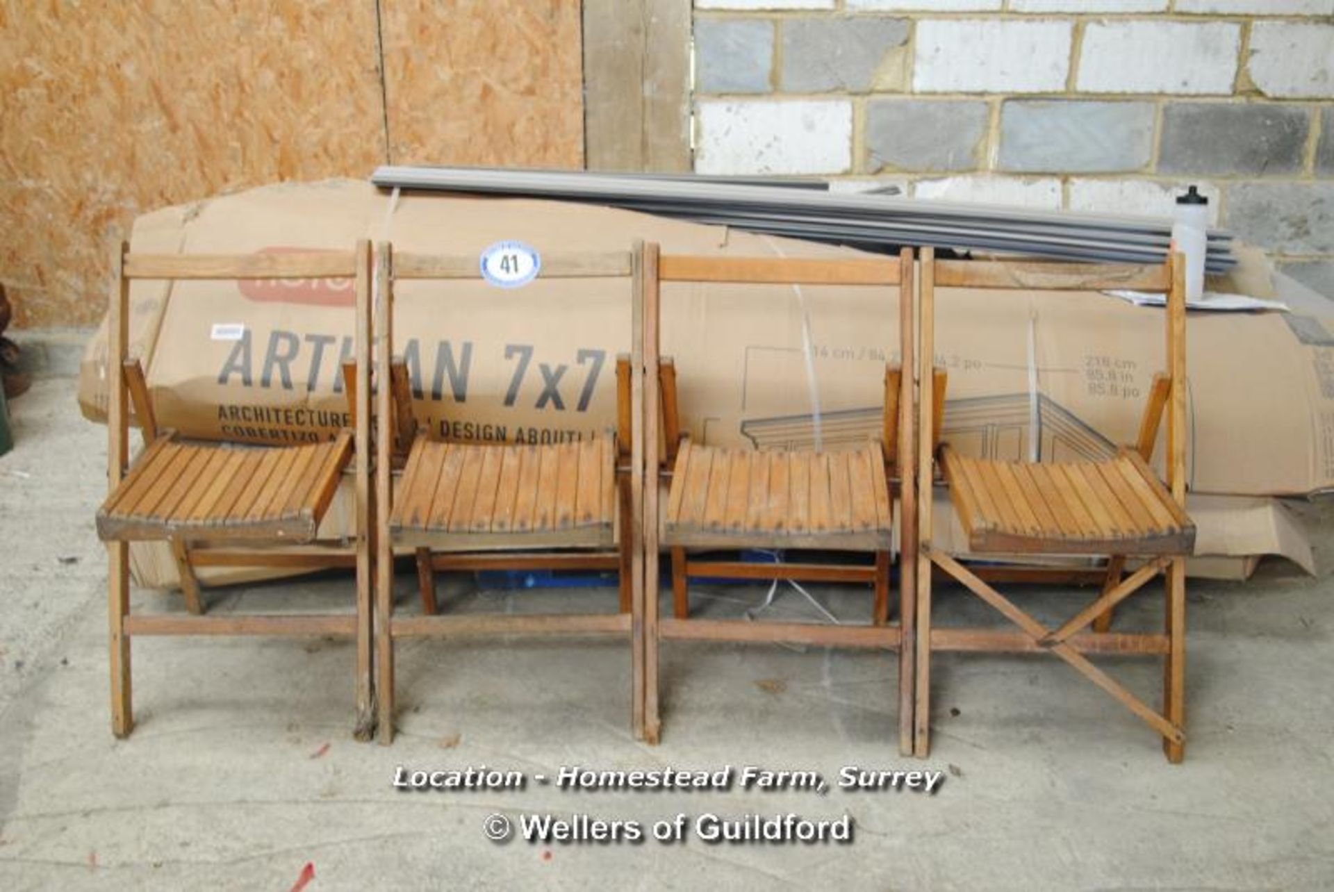 X4 WOODEN FOLDING CHAIRS [LOCATION: HOMESTEAD FARM - CALL THE OFFICE TO BOOK A COLLECTION