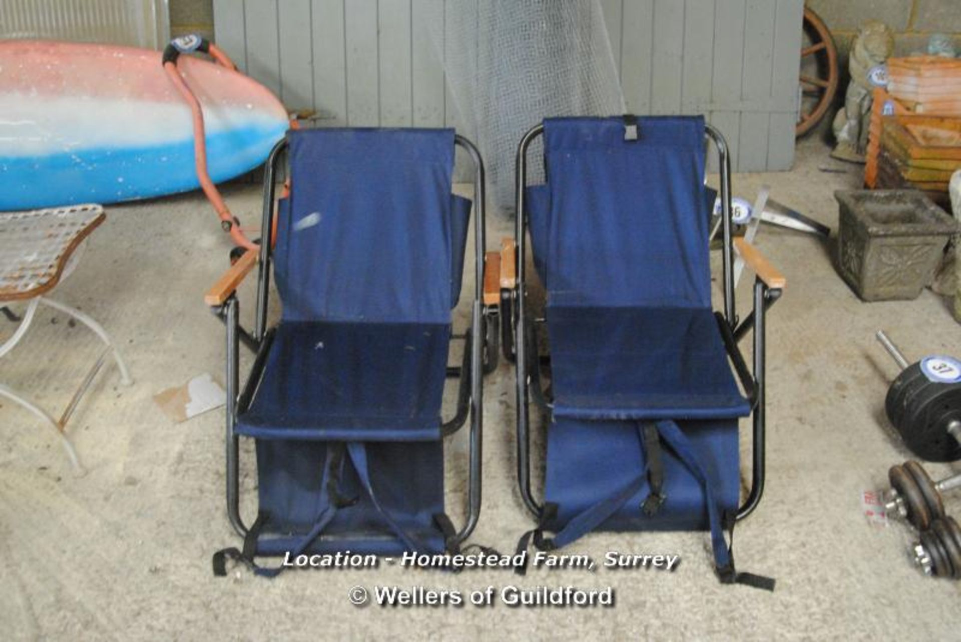 X2 BLUE FOLDING FISHING/CAMPING CHAIRS [LOCATION: HOMESTEAD FARM - CALL THE OFFICE TO BOOK A