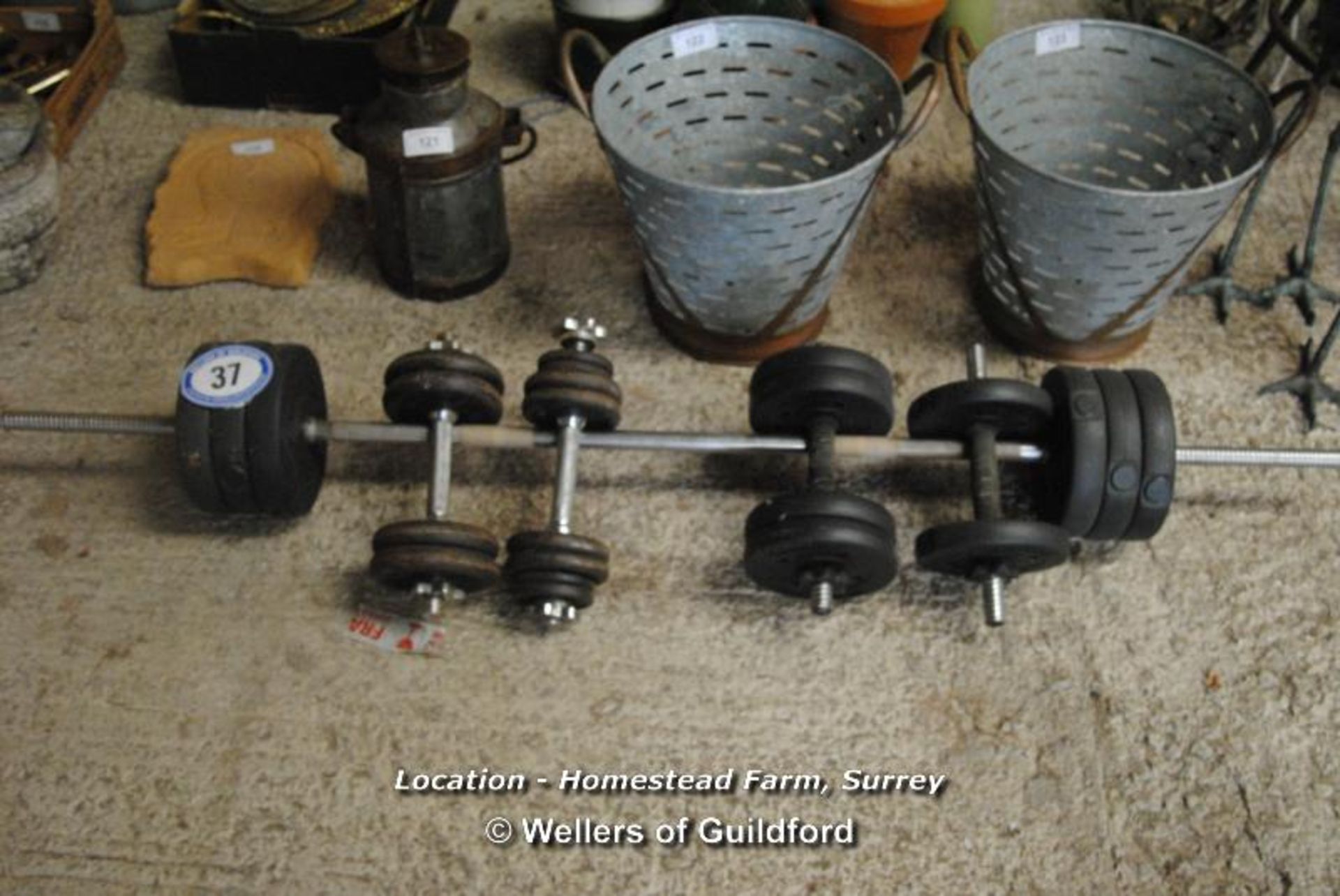 DUMBELLS AND A BARBELL [LOCATION: HOMESTEAD FARM - CALL THE OFFICE TO BOOK A COLLECTION