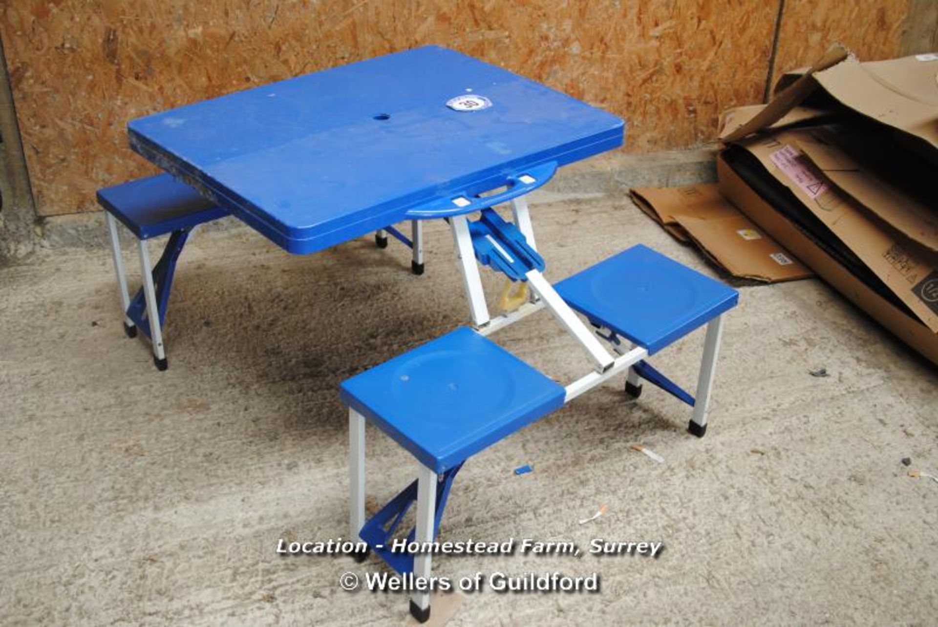 FOLD OUT CAMPING TABLE WITH BUILT IN CHAIRS [LOCATION: HOMESTEAD FARM - CALL THE OFFICE TO BOOK A - Image 2 of 2