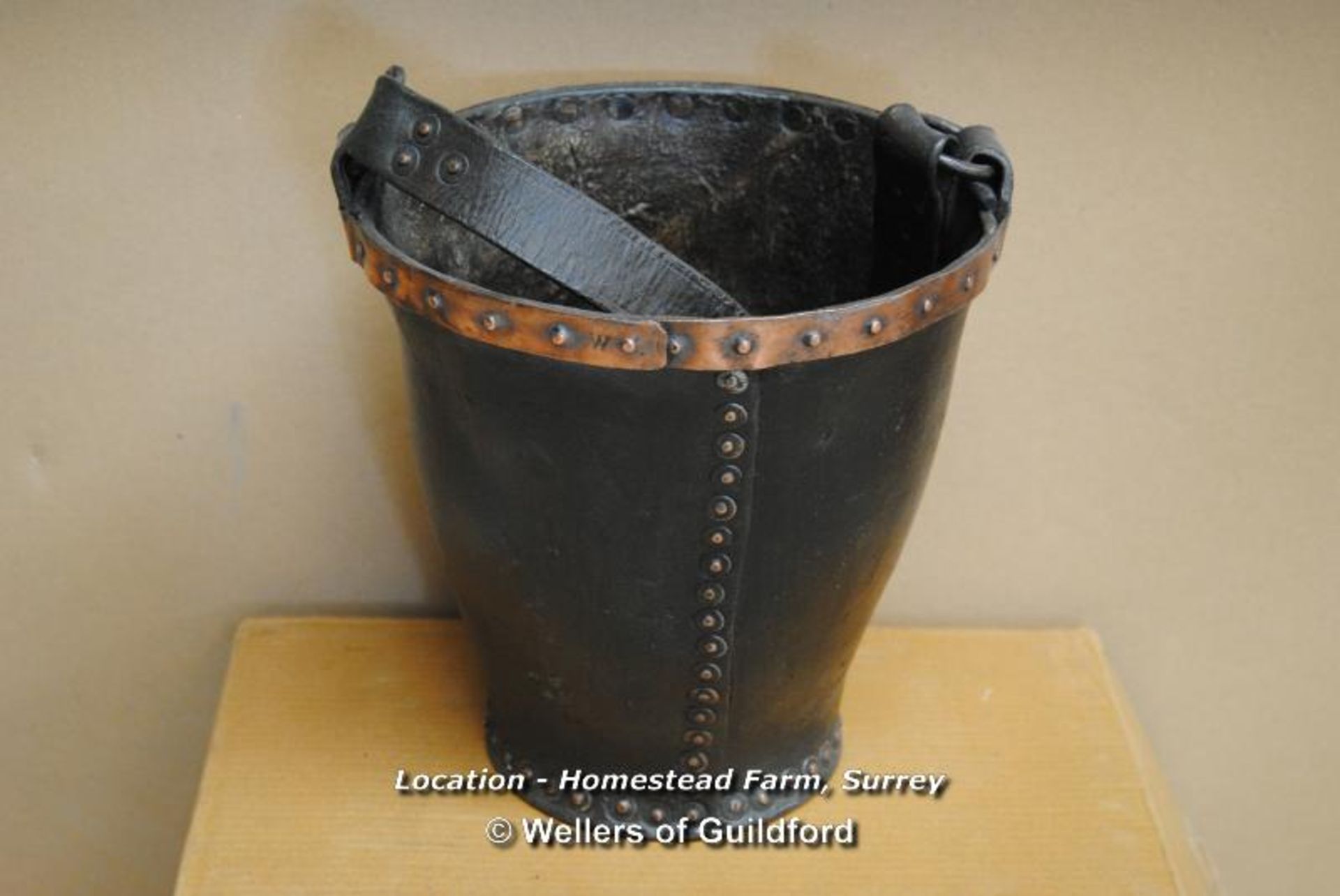 LEATHER FIRE BUCKET (11.5" X 11") [LOCATION: HOMESTEAD FARM - CALL THE OFFICE TO BOOK A COLLECTION