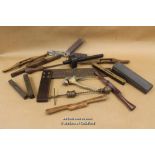 *Job Lot Vintage Rosewood Gauges Spokeshaves Squares Saw Set Oilstone [LQD 117]