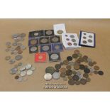 Coins including commemorative crowns, Isle of Man decimal coins 1971, other coins and notes,