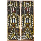 *SET OF TWO DECORATIVE STAINED GLASS TOP PANELS WITH MASONRY Each window 390mm W x 1870mm H