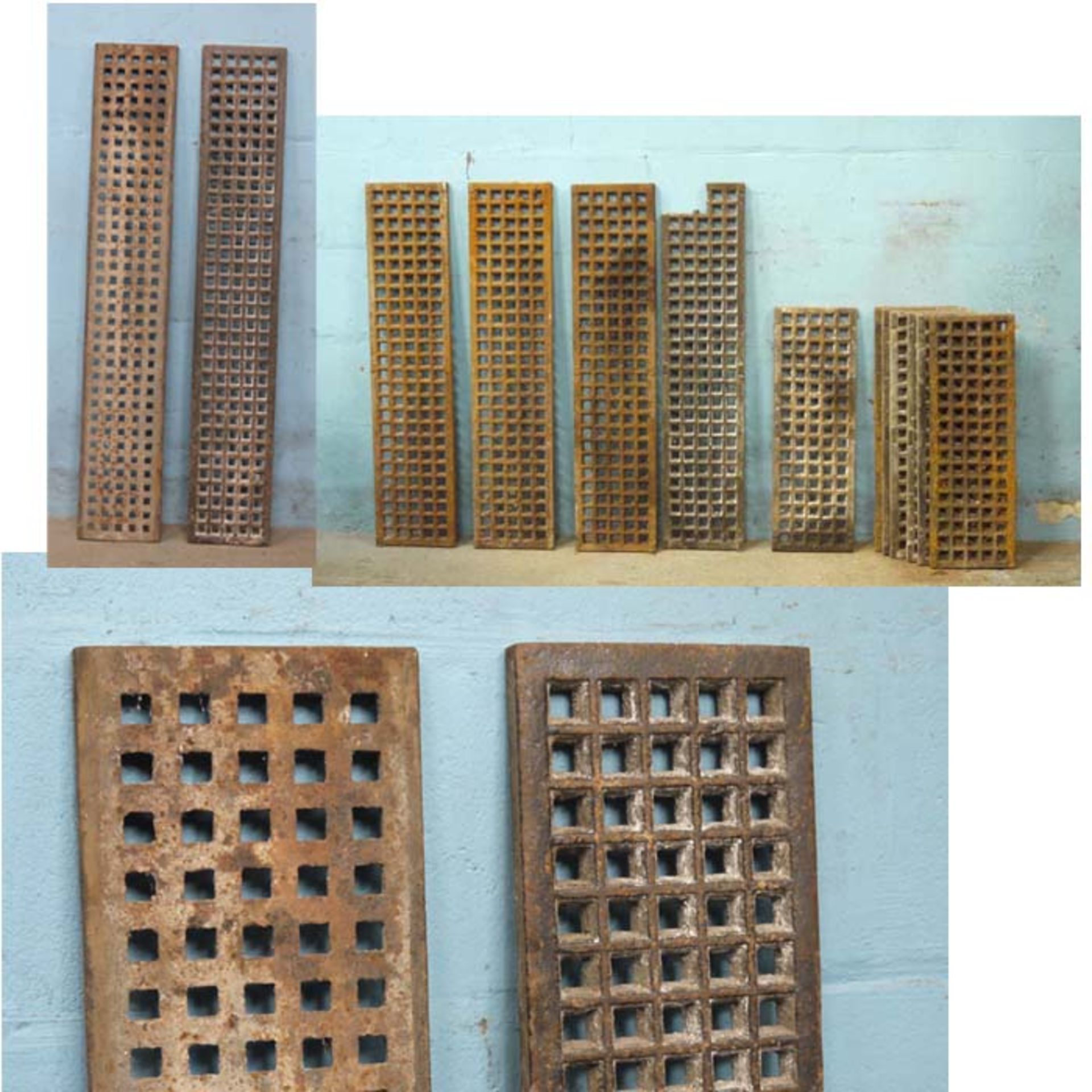 *TWELVE CAST IRON FLOOR GRILLES, CIRCA 1910. 202MM ( 8" ) WIDE X 18MM ( 0.75" ) DEEP. 2 X 1220MM ( - Bild 6 aus 6