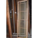 *PAIR OF STRIPPED PINE DOORS WITH COLOURED GLASS CORNERS