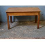 *SMALL OAK TABLE WITH DRAWER. 1360MM ( 53.5" ) WIDE X 770MM ( 30.25" ) DEEP X 770MM ( 30.25" ) HIGH.