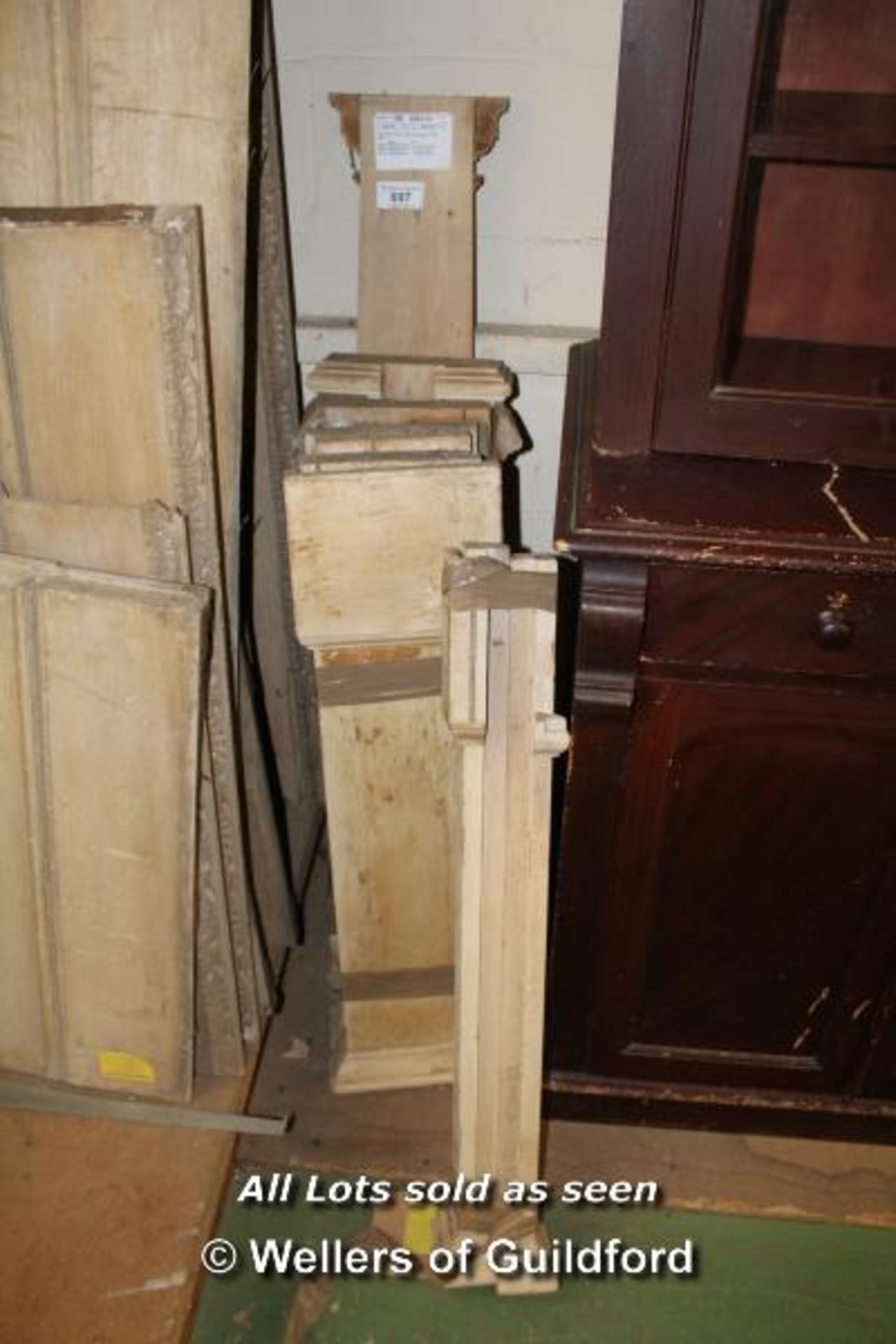 *COLLECTION OF PINE PILASTERS AND SPARES, MID 1900. SHORT TALL HEIGHT 995MM (39.25IN) 1315MM (51.75