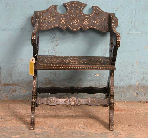 *WOODEN CHAIR WITH ELABORATE MOTHER OF PEARL INLAID DESIGN, CIRCA 1900. 720MM (28.25IN) HIGH X 510MM - Image 5 of 5